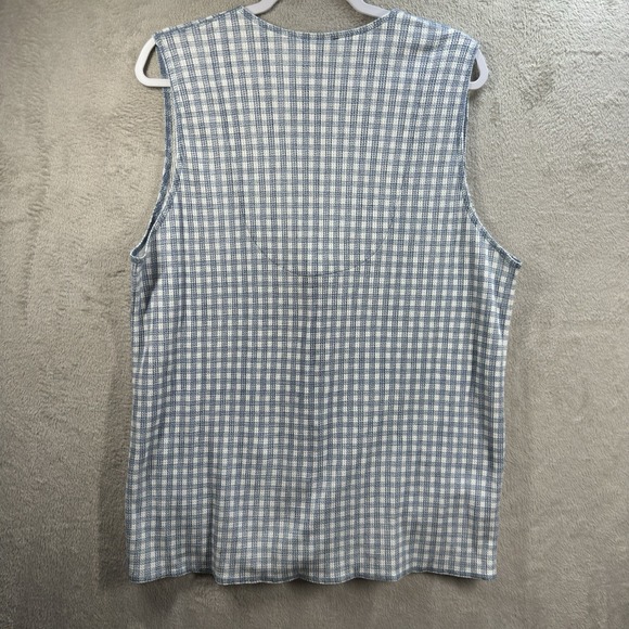 Vintage New York Style Women's M Long Vest Blue Gingham Waffle‎ knit Cottagecore - Picture 6 of 7